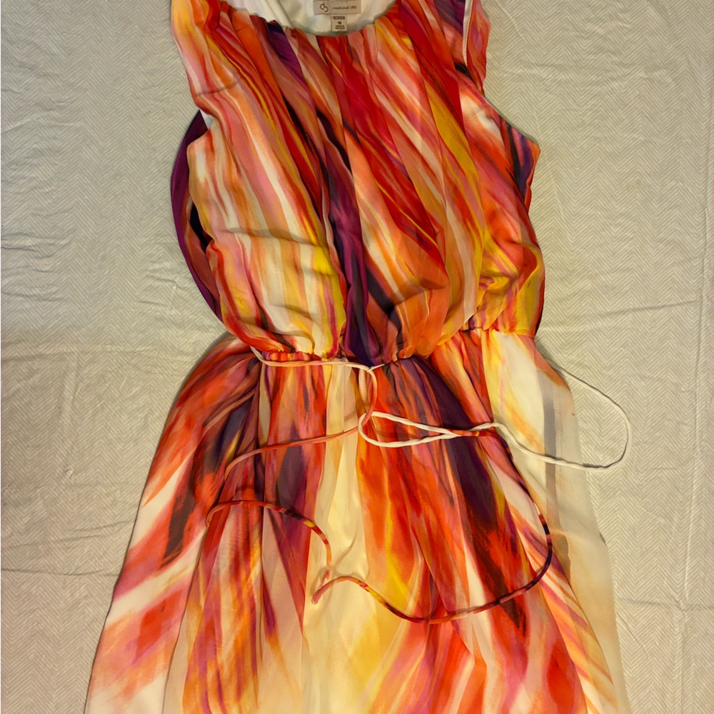 Dress Barn Asymmetrical Dress in Red, Orange, and Purple